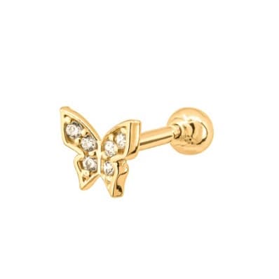 Piercing Orelha Tragus Cartilagem Ouro 18k Borboleta Zircônia