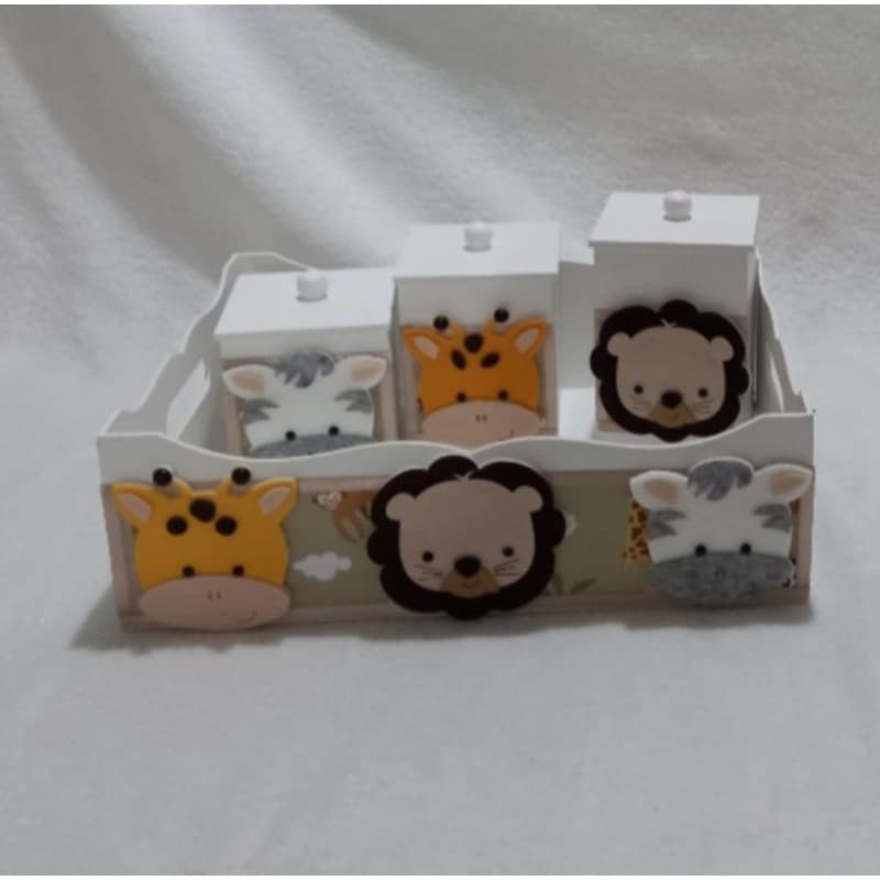 kit higiene mdf bandeja 3 potes safari bege