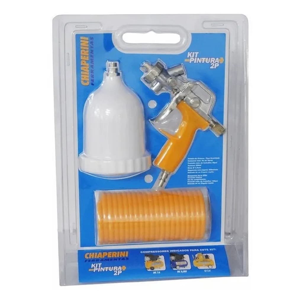 Kit Pintura 2p para Compressor Chiaperini Pistola de Pintura Caneca e Mangueira