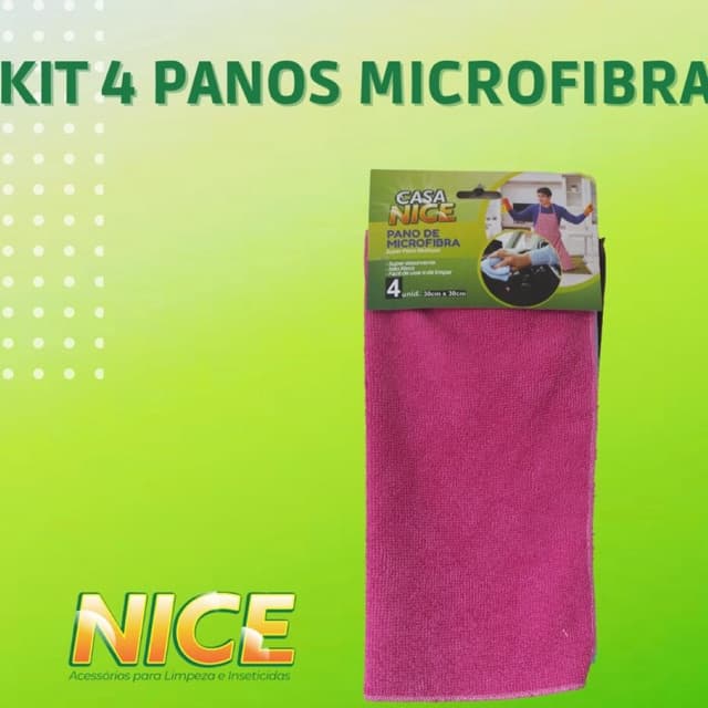 Kit com 4 panos microfibra 30x30 para limpeza