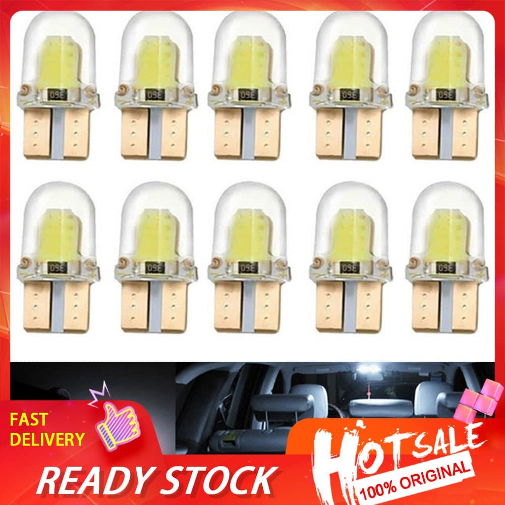 Estoque Pronto À Prova De Gordura 10 Unidades LED Branco T10 W5W COB Canbus Silicone Lâmpadas De Luz De Placa De Carro