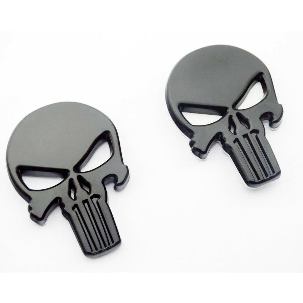 Kit 2 Emblema Adesivo Metálico Caveira Punisher Justiceiro Preto Fosco Automotivo