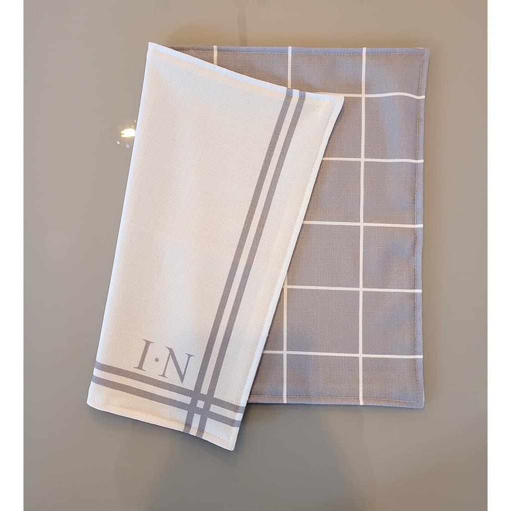 Lugar Americano Grid Cinza Dupla Face Minimalista Personalizado Inicial Casal, Mesa Posta, Linho 45x33cm, Jogo americano