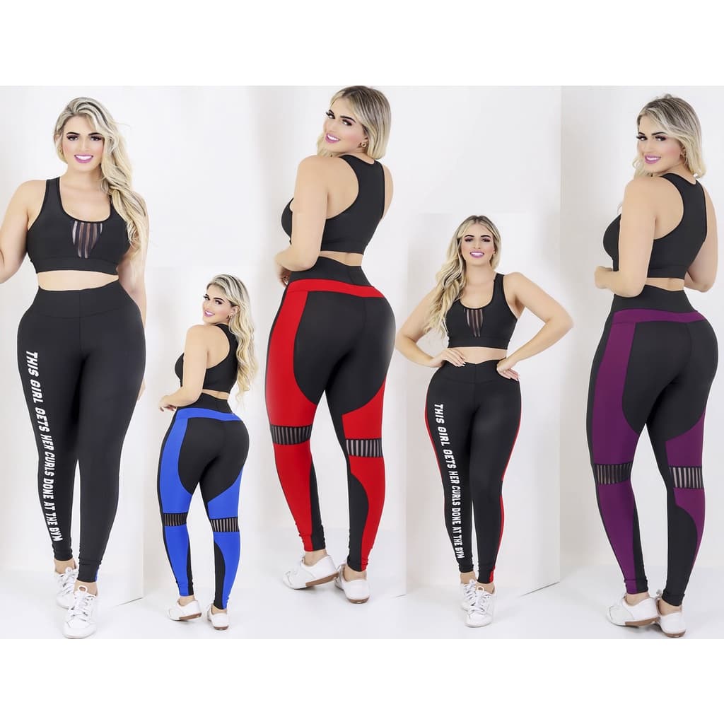 kit Calça e Top Conjunto Feminino Academia Fitness Legging  + Top Nadador Suplex