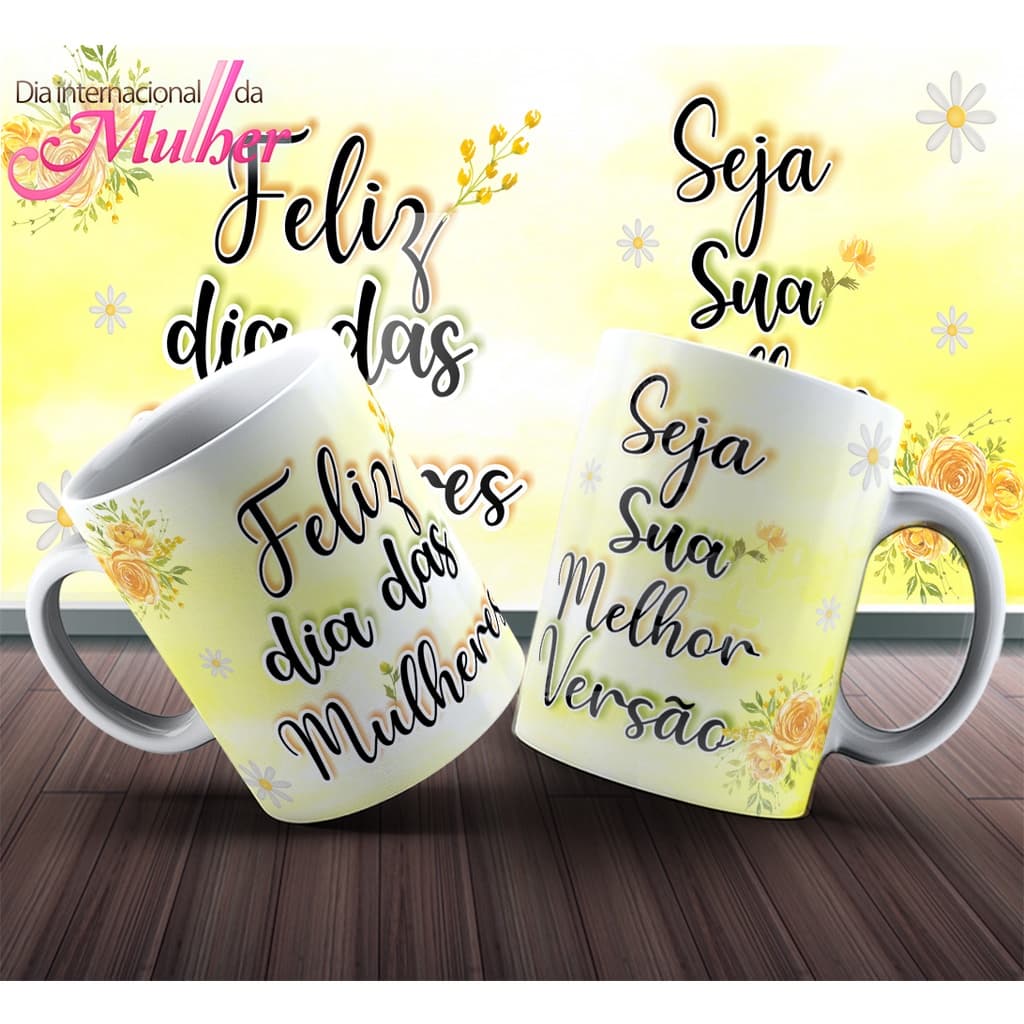 Dia das Mulheres - Caneca Porcelana - Caixa Personalizada com a mesma Arte