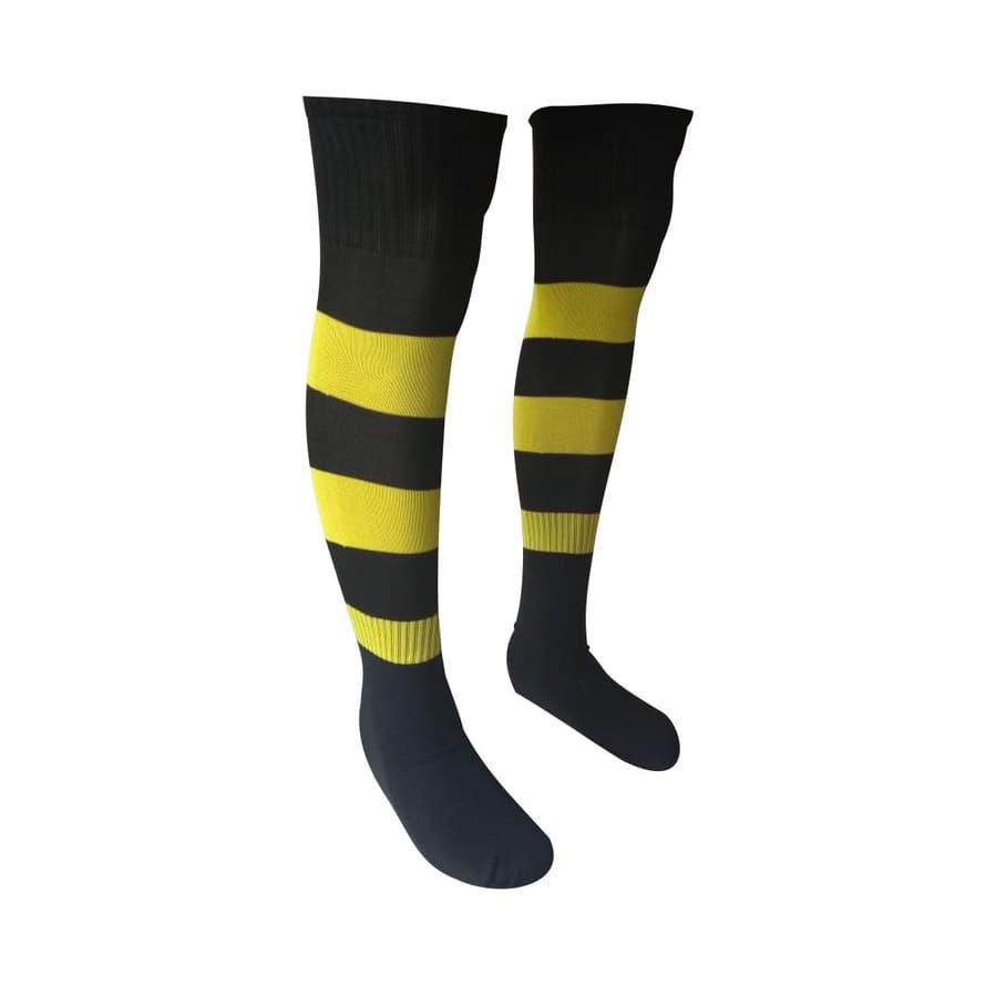 Meião de Futebol Listrado Preto com Amarelo Kit 20 Pares Adulto Tamanho 38-43