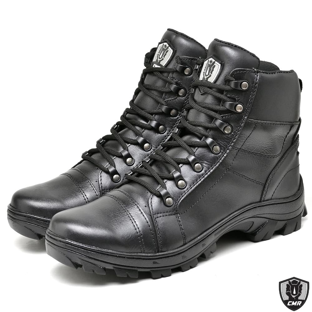 Bota Coturno Couro Masculina Militar Tática Cano Baixo Preta Lisa Lykke Cmr Shoes