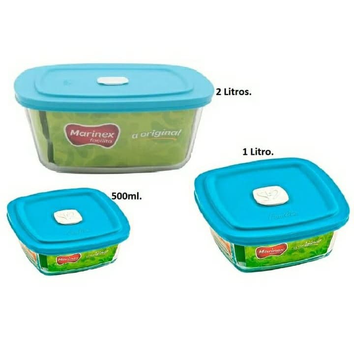 Jogo 3 Potes Marinex ( 2 litros, 1 litro e  500ml) Com Tampa Válvula.