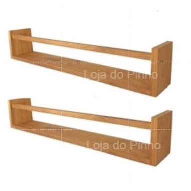 Kit 2 Prateleiras de Pinus Decorativa Organizadora 60x10cm 100% Madeira Com Suportes Invisíveis