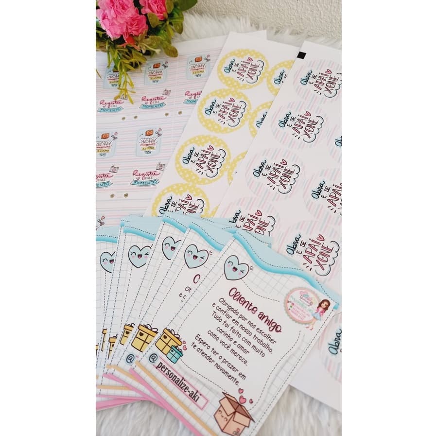 Cartão agradecimento/ Kit embalagem 150 ITENS /Combo adesivos cartões e lacre/lacre sacola