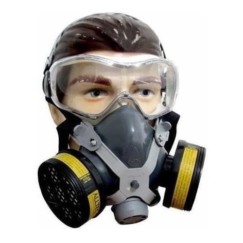 Máscara Respiratória Facial Com 2 Filtros Com Óculos Proteção Gases Ávcidos Vapores Marcearia