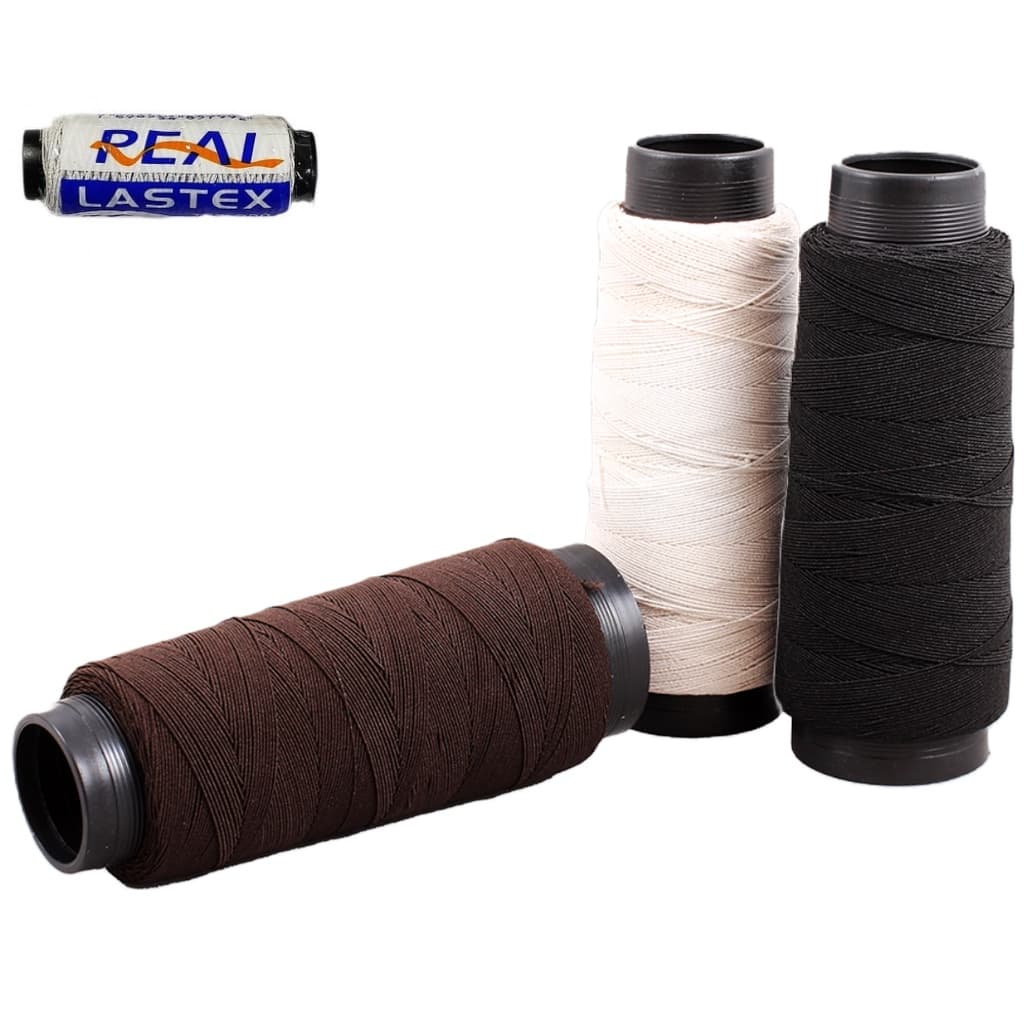 Fio Lastex Real 10 metros Preto, Branco e Marrom Linha Elastex para Apliques e Box Braid(Trança de Cabelo), Mega Hair, Costura e Roupas