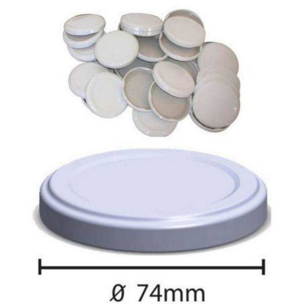 50 Tampa Para Vidro De Conserva Esmaltada Branca - 74mm Palmito e Doces