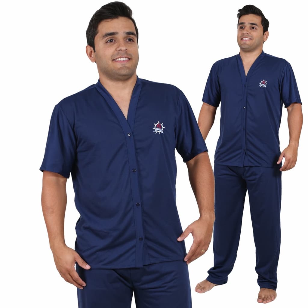 Pijama Masculino Adulto Inverno Longo Aberto Com Botão Pós Cirúrgico Premium