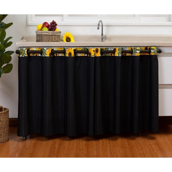 Cortina para Pia/Balcão de Cozinha 1,40m x 0,80m Preto Girassol | Peça Exclusiva - Secagem Rápida