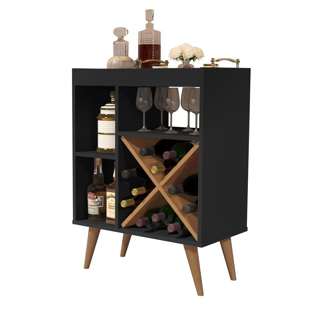 Aparador Buffet com Adega Porto Belo Pés Retro Preto Nature