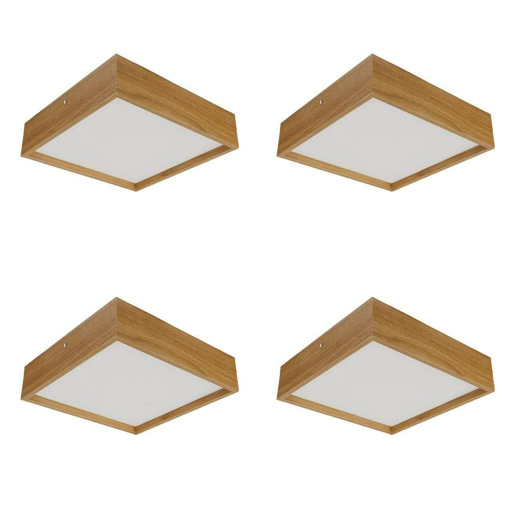Kit 4 Plafons Quadrado Madeira 40x40 4 Luzes Freijó Luminária Moderna Design Decoração Quarto Sala