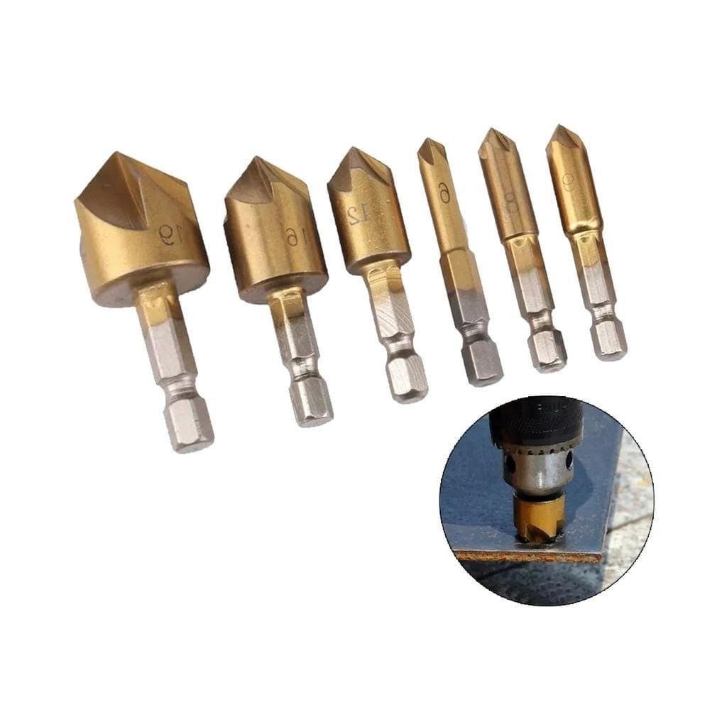 Jogo De Broca Escariadora 6 Peças 6 A 19MM Escariador Para Madeira, Metal E Plástico Escareador Broca Escareadora Escareadores