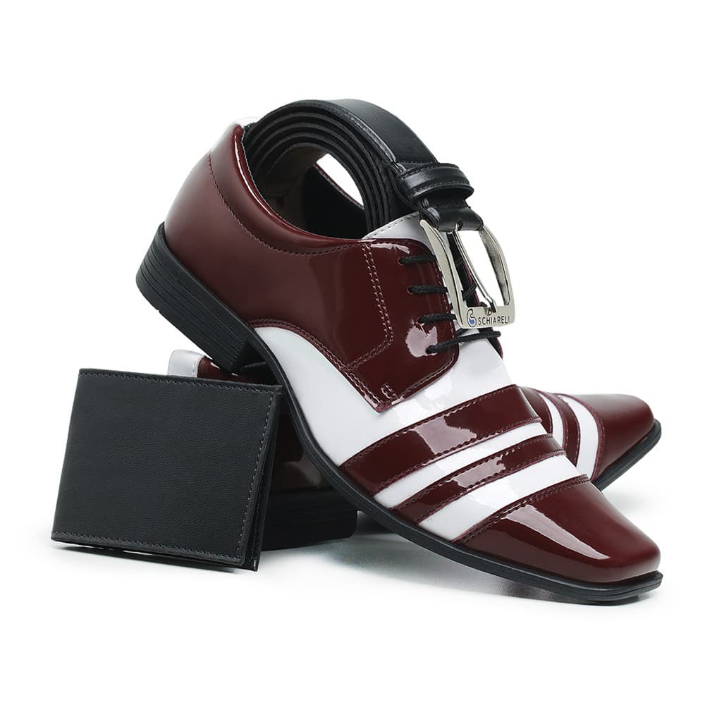 Kit Sapato Social Italiano 840 Cores Com Cinto E Carteira Masculino Conforto Casual Verniz Brilho