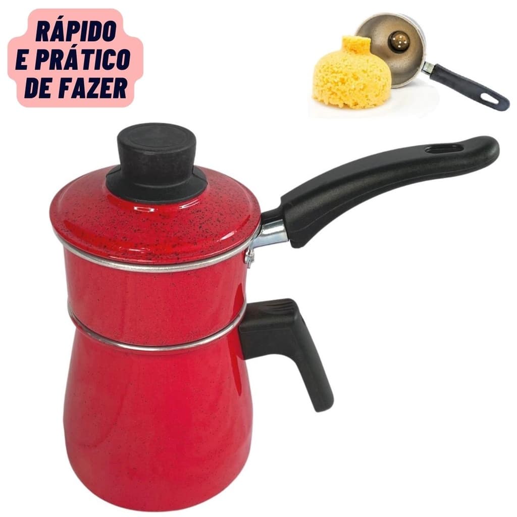Cuscuzeiro Individual Vermelho 2 em 1 Cozi Vapore Leiteira 1L Caneco Com 2 Tampas