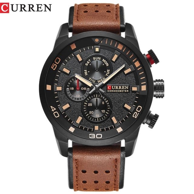 CURREN Relógio De Pulso Masculino Casual Esportivo Quartzo Couro À Prova D'água Simples 8250X
