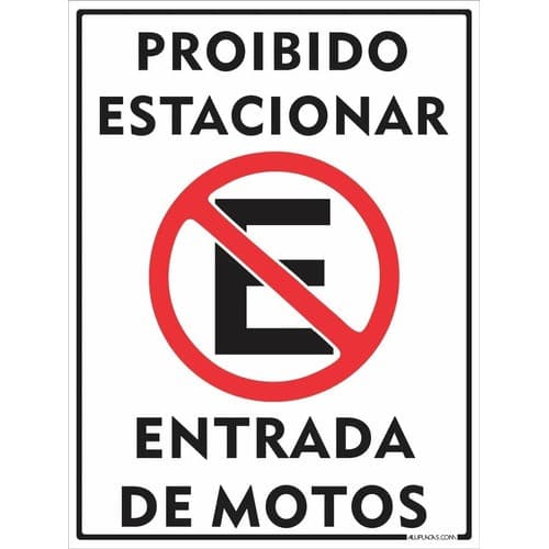 Placa Proibido Estacionar Entrada De Motos 30x20cm Alumínio