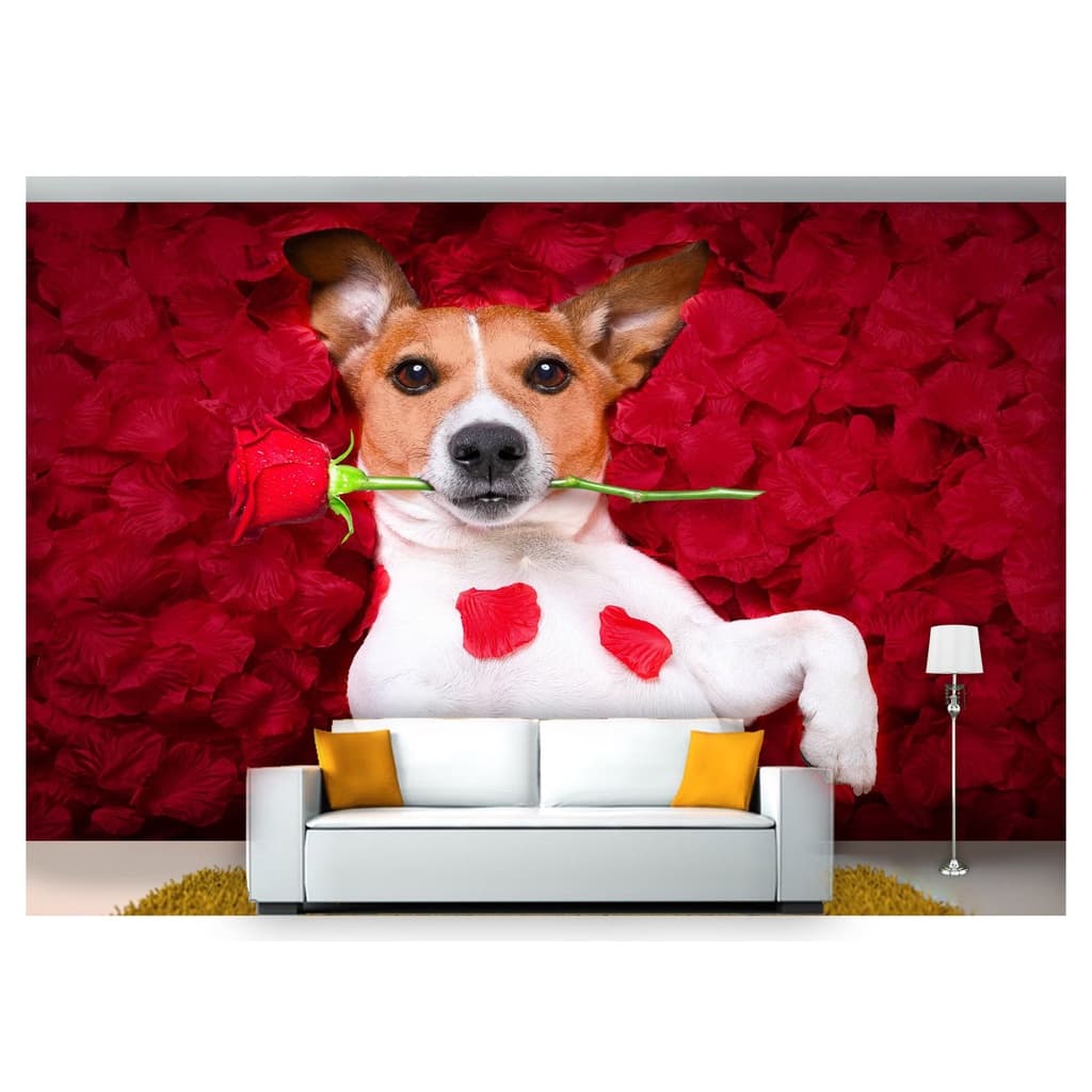 papel de parede Animais cachorro rosas 3D 6m² ANM175