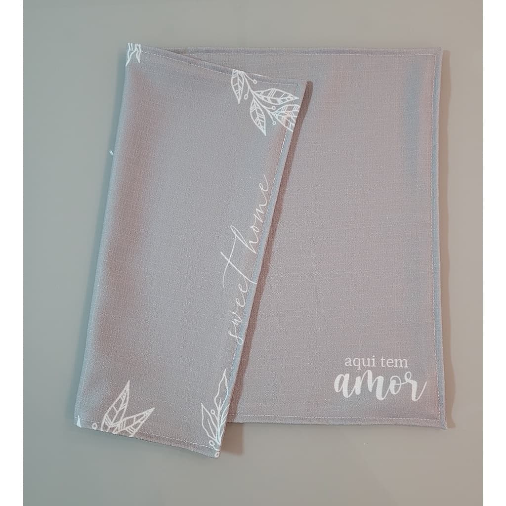 Lugar Americano Dupla Face Minimalista Cinza Estampado para Mesa Posta, Linho 45x33cm, Jogo americano