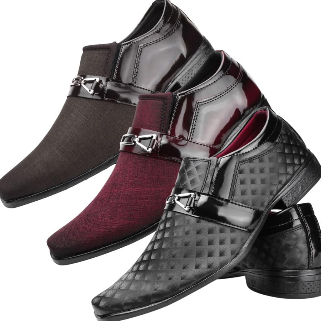 Kit 03 pares Sapato Social Masculino Moderno Confortável