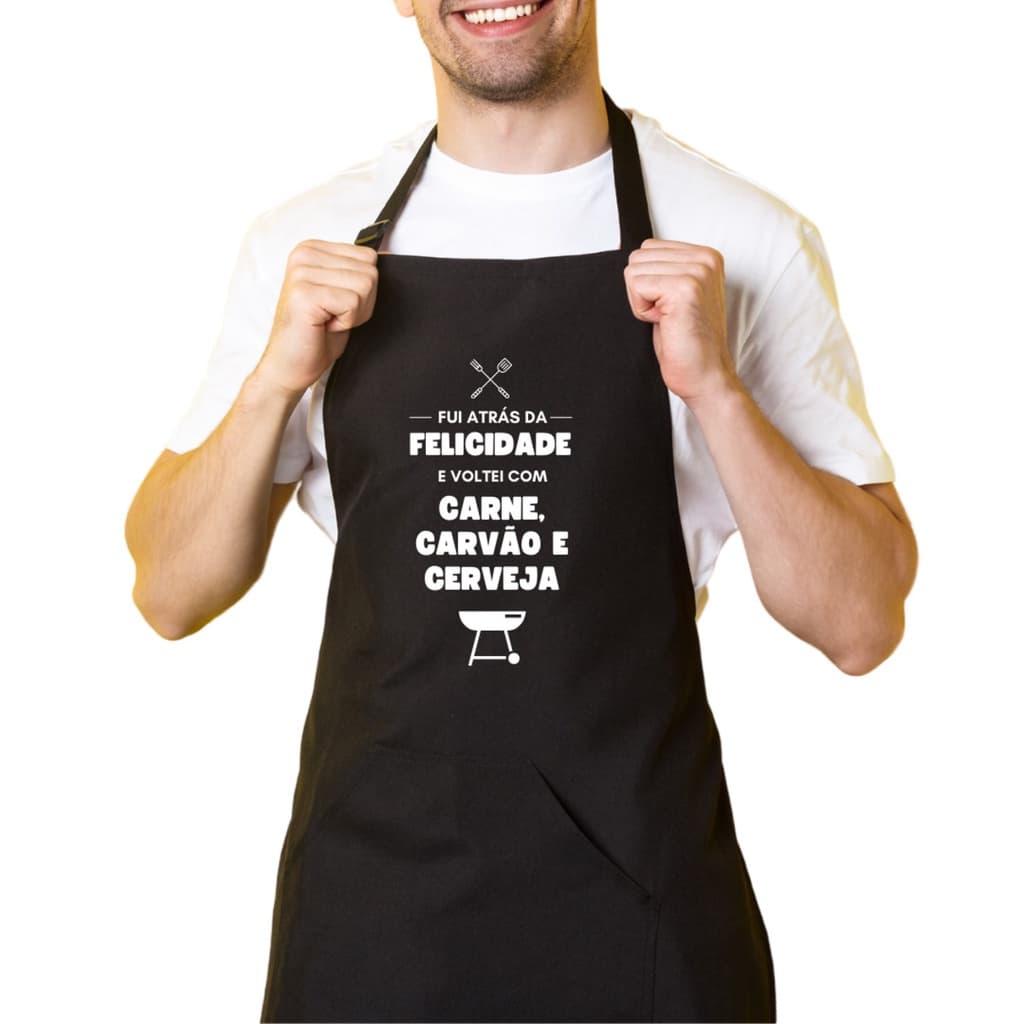 Avental De Cozinha Churrasqueiro Preto Atrás Da Felicidade