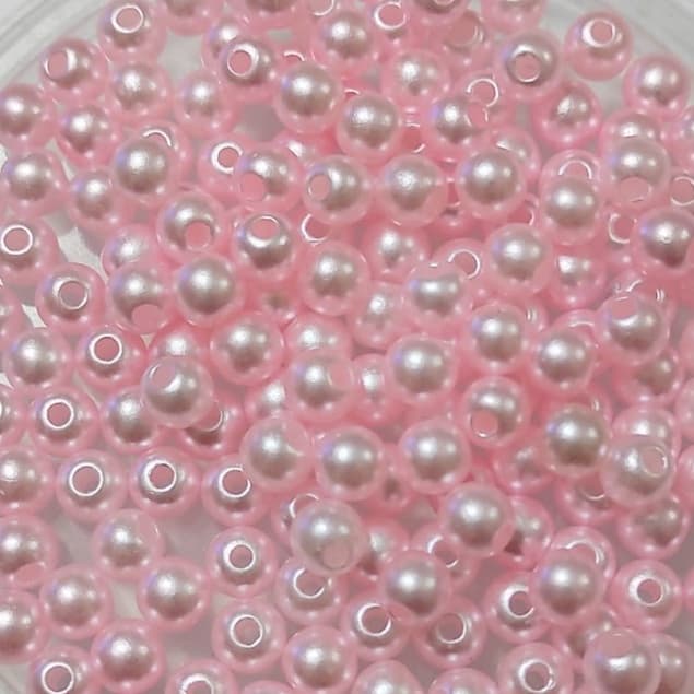 Pérola De ABS 5mm Cor Rosa Bebê Com Furo Passante  Pacote Com 200 unid. - planeta das artes
