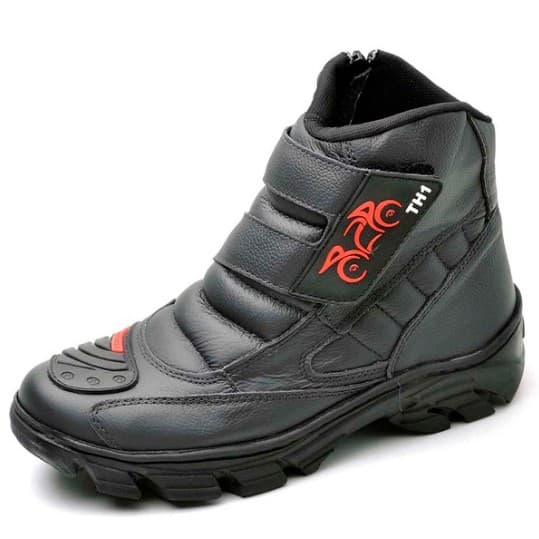 Bota Coturno Motociclista Couro Semi Impermeável Preto Ref TH1