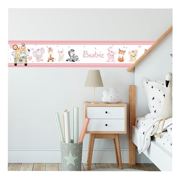 5 Metros Faixas decorativas Border Infantil Safari borda rosa personalizado com o nome do seu bebê