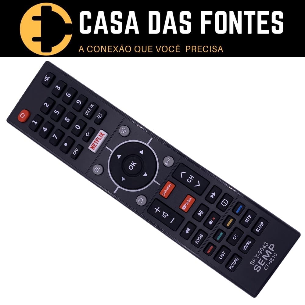Controle Remoto Tv Semp Toshiba Netflix GloboPlay YouTube Smart 6810 9043