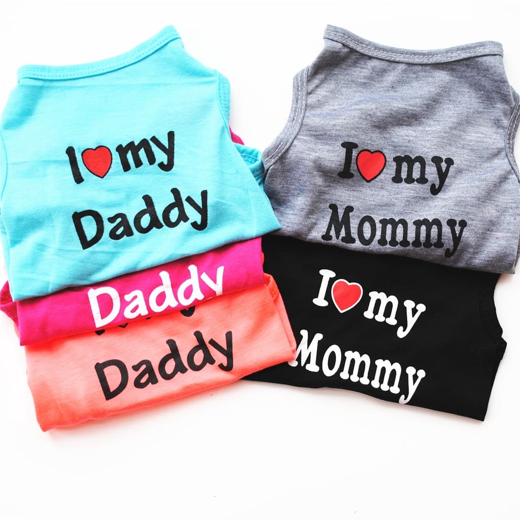 Roupas Para Cachorros De Estimação , Colete De Algodão Cães , Estilo Clássico , Amor , Mãe E Pai , Várias Cores