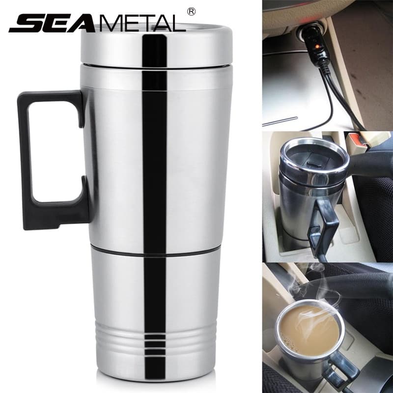 _ Seametal Copo de aquecimento de carro 12 24V Aquecedor de água Chaleira Aquecimento elétrico Café Chá Copo de aquecime