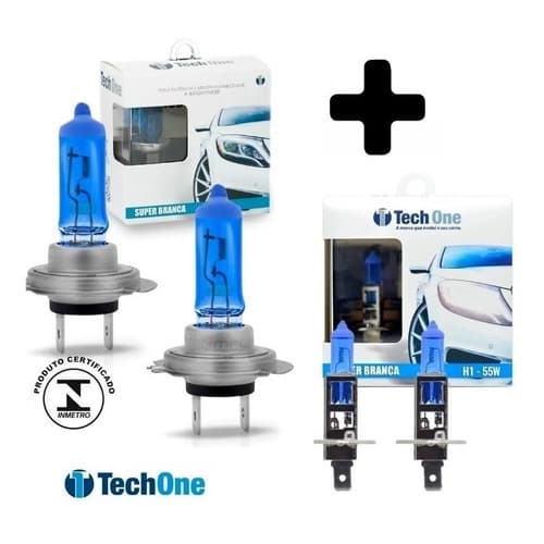 Kit Lâmpadas Techone Super Branca H7 + H1 Efeito Xenon 8500k