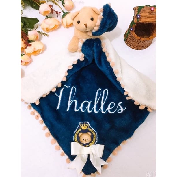 Naninha para bebê personalizada com nome (tema azul marinho)