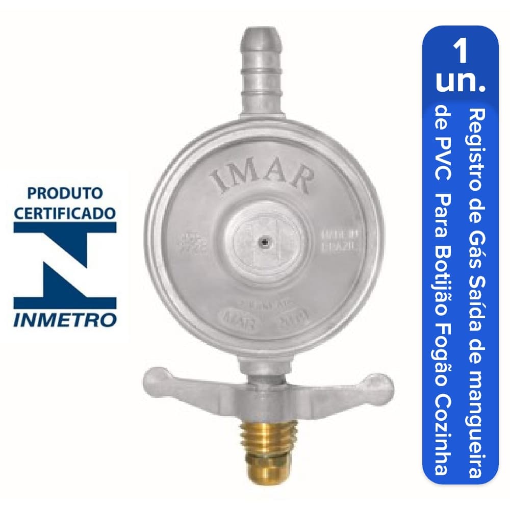 Registro de gás de Cozinha Regulador valvula p/ Botijão gas GLP com Saida para mangueiras com selo do inmetro