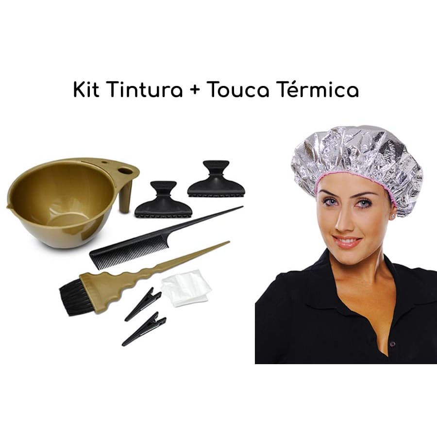 Combo Hair Touca Térmica isolmanta + Kit Tintura Cabelos contendo: Pincel, luva, tigela, pente, clips, Piranha e Touca