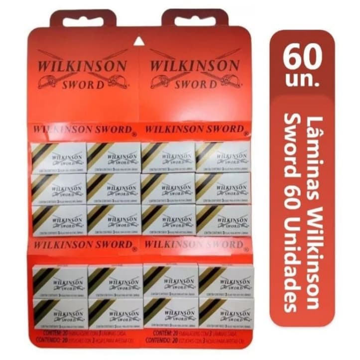 60 Lâminas Wilkinson Sword Giletes De Barbear Aço inox