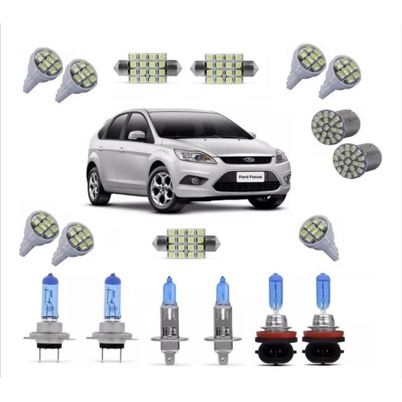 Kit Lâmpada Super Branca H7 H1 H11 + LED Completo Focus 2009–2013 (Inmetro)