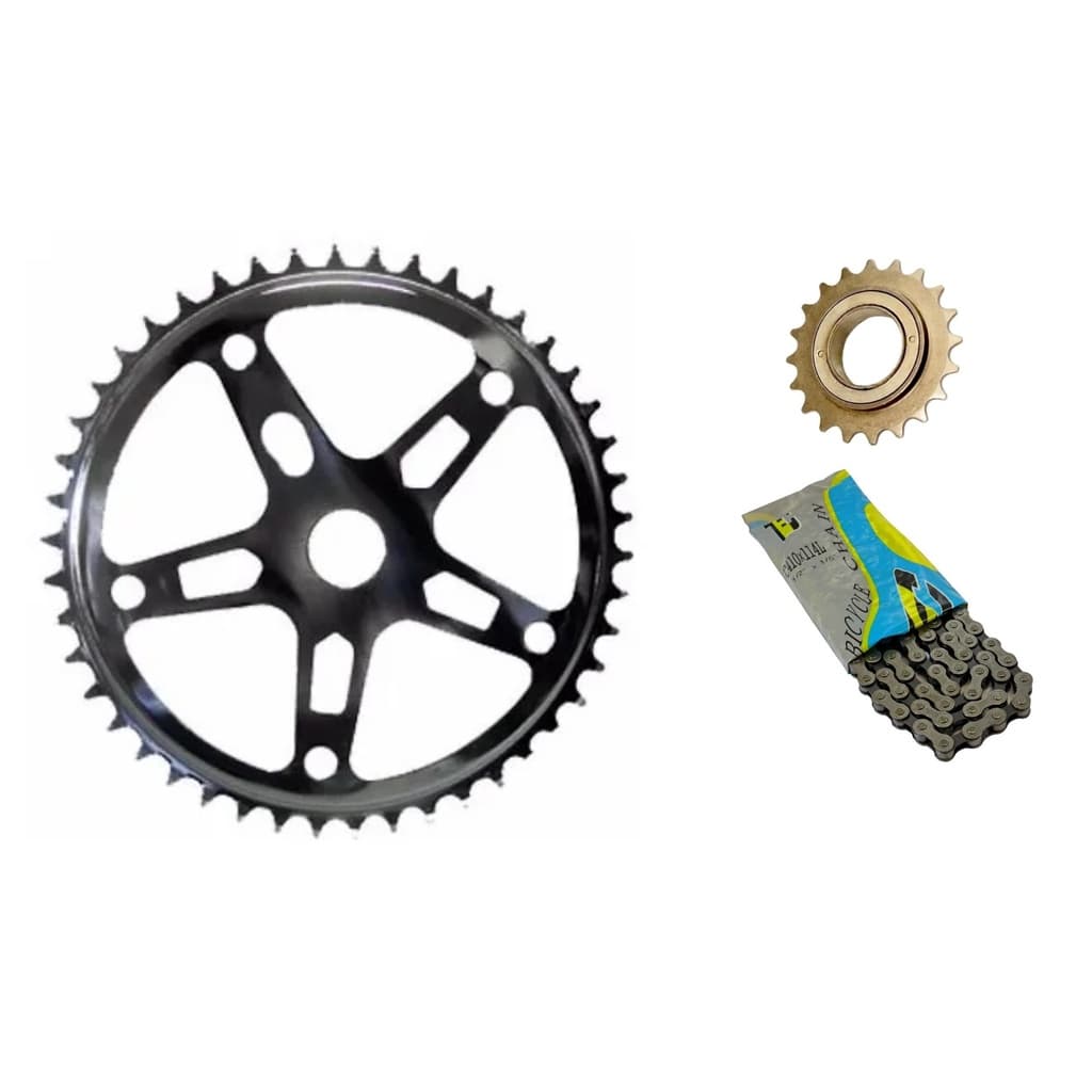 Kit relação bicicleta barra circular forte caloi ceci monark poti padrão coroa catraca corrente transmissão