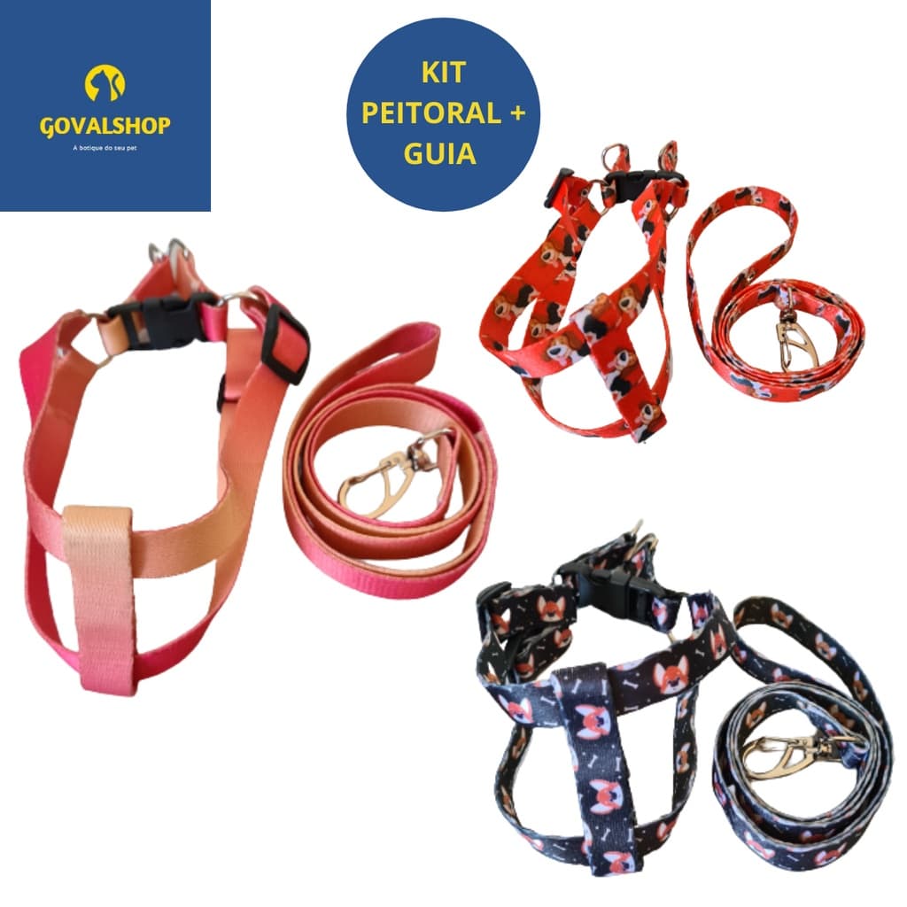 Coleira para cachorro kit Peitoral e Guia para pets cães cachorros raças pequenas
