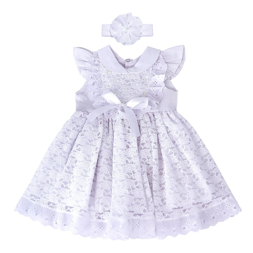 Vestido Infantil Bebê Menina Larissa com Tiara Roupas Algodão