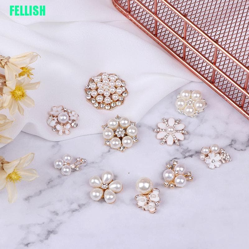 (Fel) 10 Peças Botões De Strass Com Pérolas Para Decoração De Artesanato