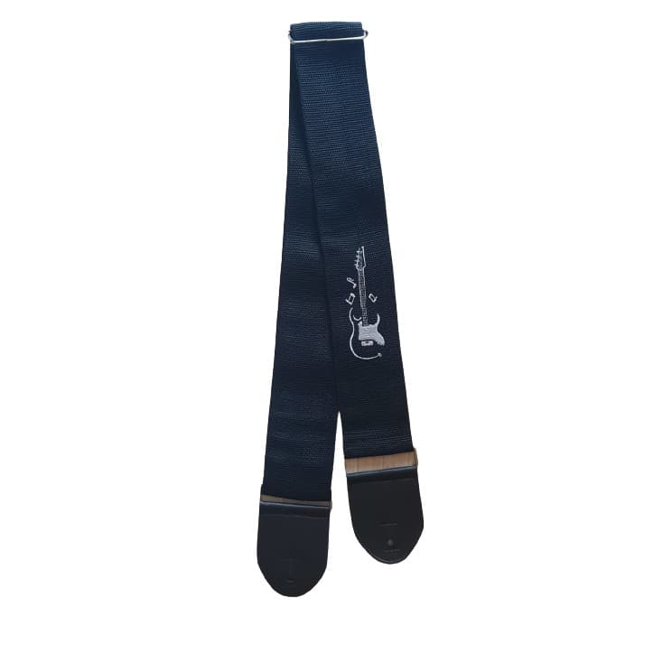 Correia Para Violão/ Guitarra E Contra Baixo Standard Preta Bordado Guittar