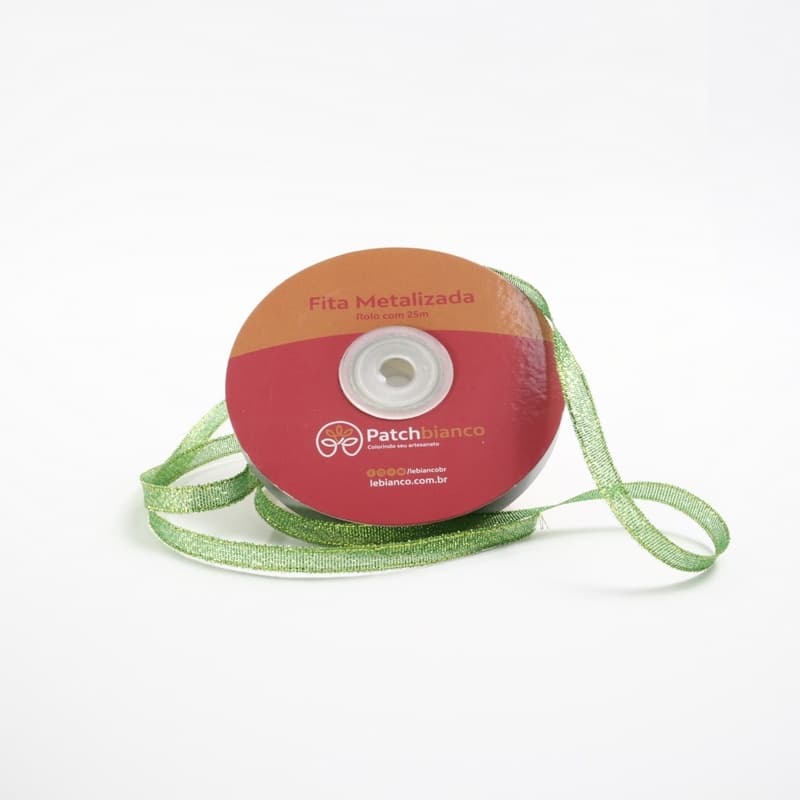 Fita Metalizada Verde Golden - 7mm - Rolo Com 25 Metros