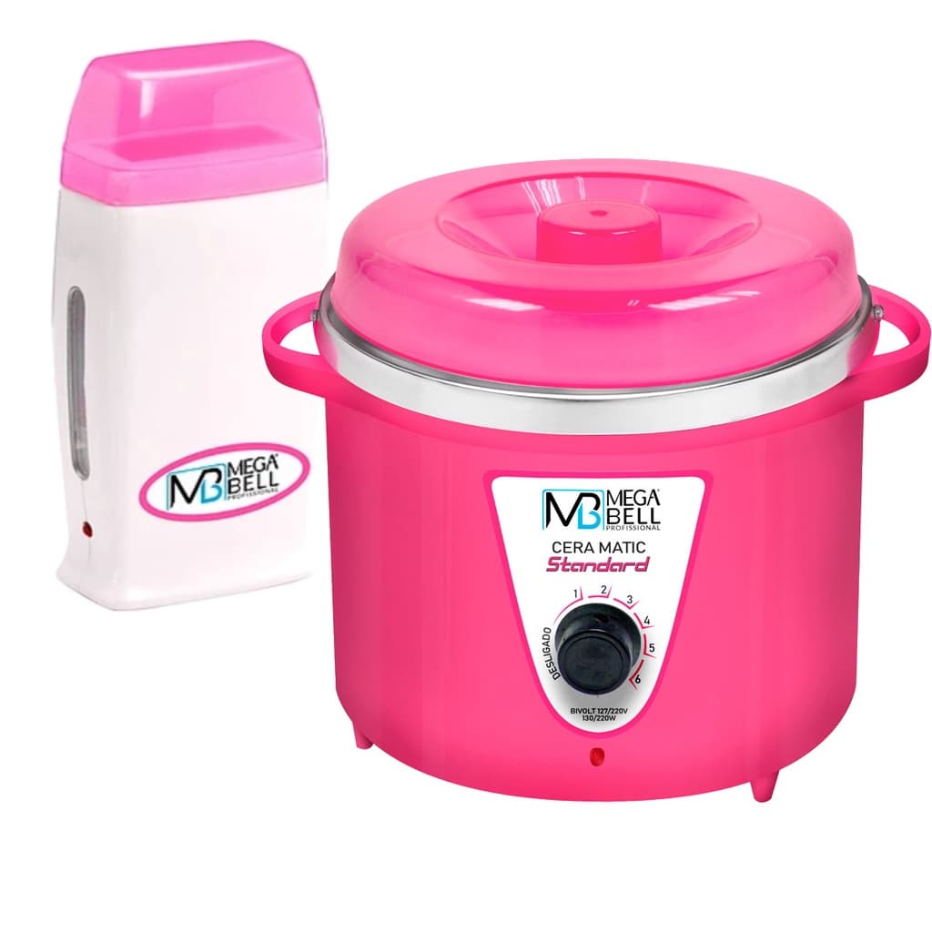 Kit Panela Depilação Termocera 700g Sem Refil Corpo Rosa + Aquecedor de Cera Roll-on Rosa