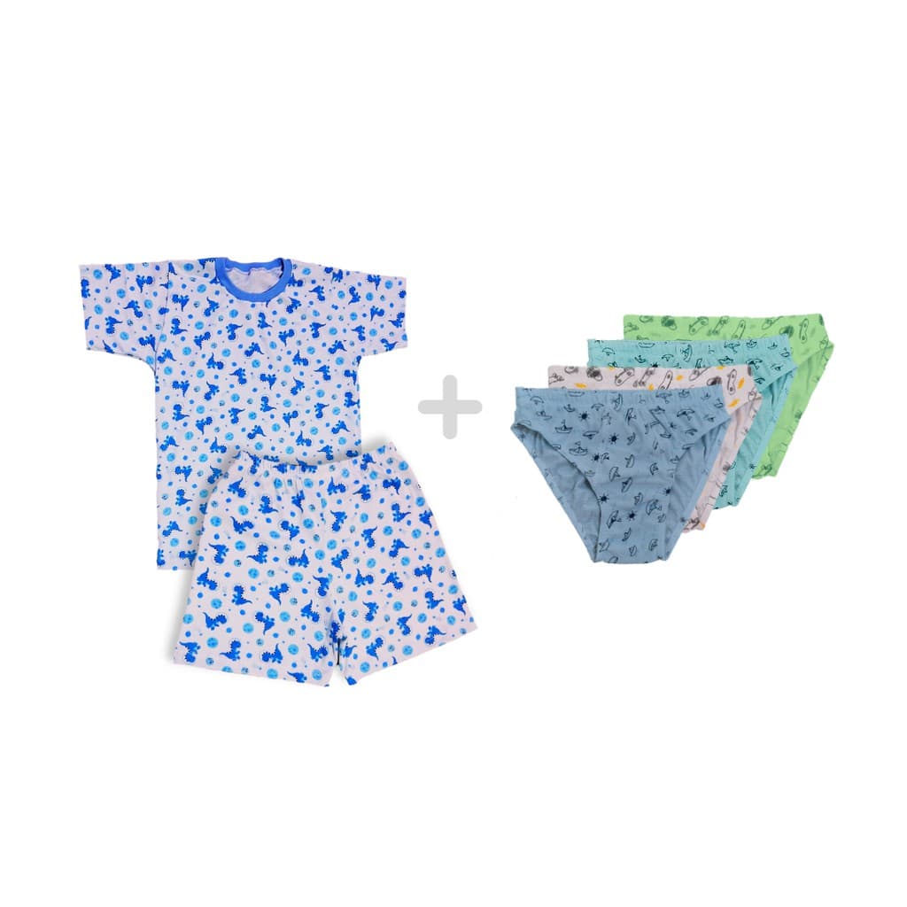 Kit pijama infantil masculino curto + 06 cuecas - 100% algodão | Kit Verão Completo